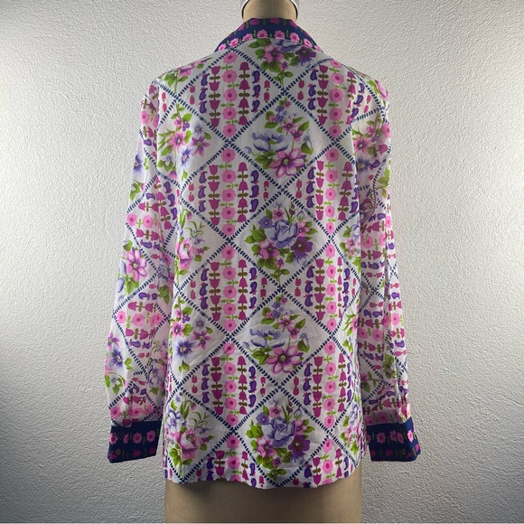 Vintage l 70s L Alex Colman Feminine Floral Silky Pointy Collar Disco Mod Blouse - Picture 6 of 16